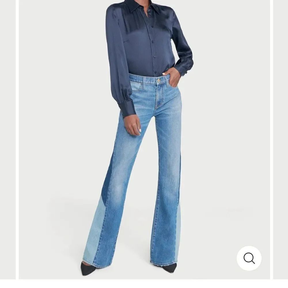 Frame Two-Tone Blue Patchwork Flared Jeans - Picture 7 of 16